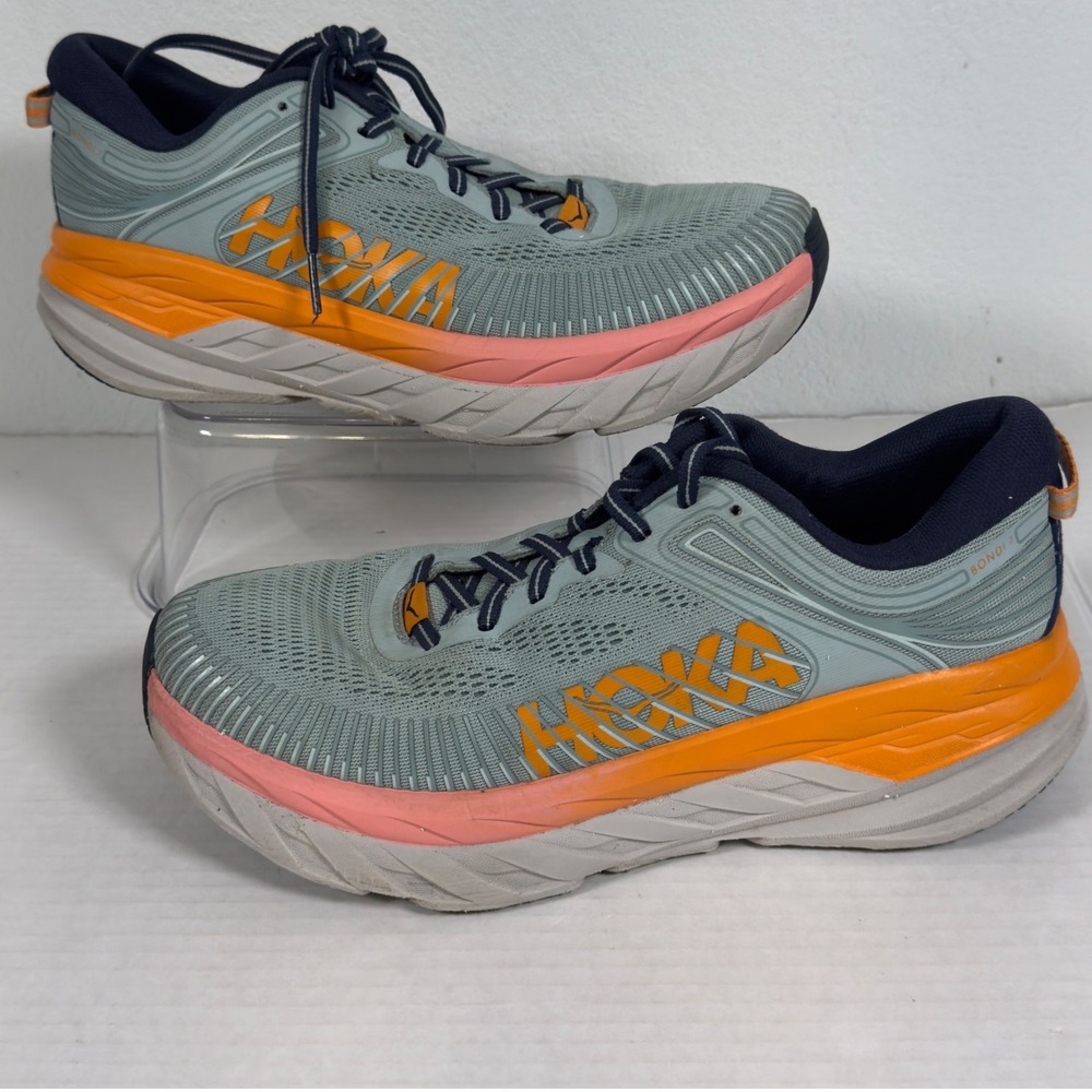 Hoka One One Bondi 7 Running Shoes Womens 9 Blue Fog Orange 1110519